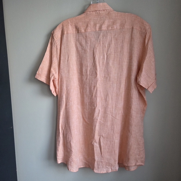 NWT Linen Patrick Assaraf Mauvey Pink Short Sleeve Shirt Harry Rosen M - Picture 11 of 12